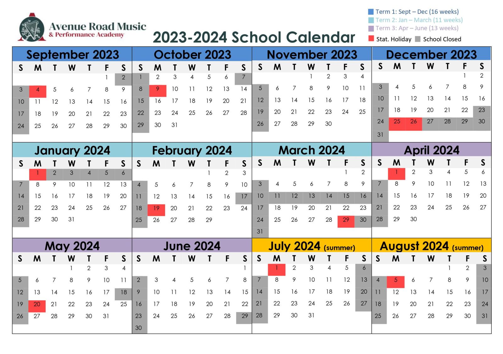School Calendar - Avenue Road Music and Performance Academy School Calendar - Avenue Road Music and Performance Academy